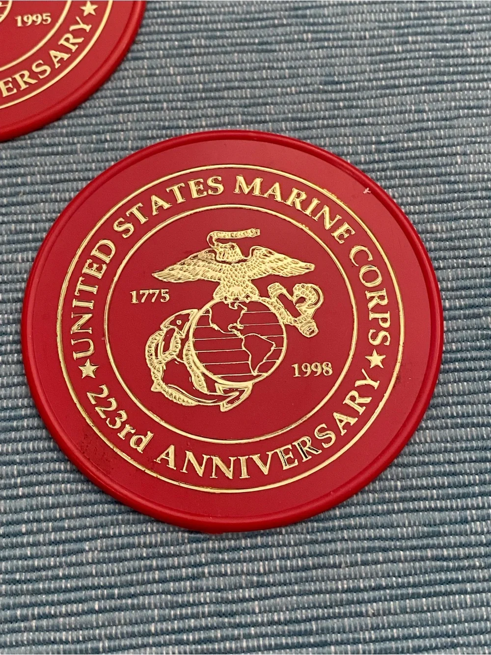 United States Marine Corps Commemorative Round Coasters - Red & Gold (Set of 5)